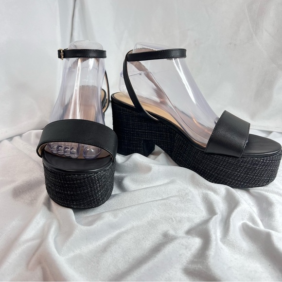 ANN Taylor Straw Platform Ankle Strap Black Sandals Size 9M - Picture 8 of 10